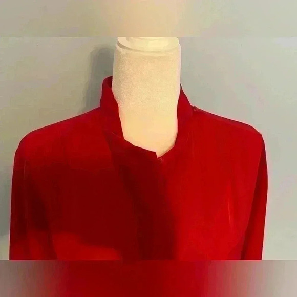 Vintage Pendleton Sophisticates Red Polyester Top Ruched Button Neck Blouse 10 - Picture 7 of 11